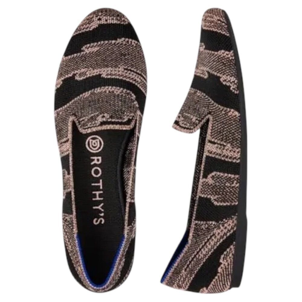 Rothys The Loafer WMNS 12.5 Golden Shimmer Slip on Flats Black Festive Party